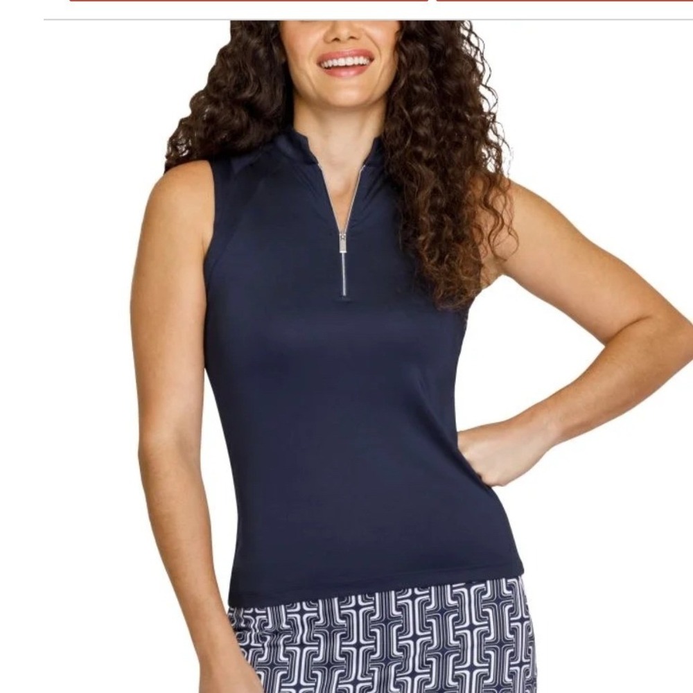 Tail Womens Koda Sleeveless Golf Top XS Navy Blue Quarter Zip Mock Neck Active